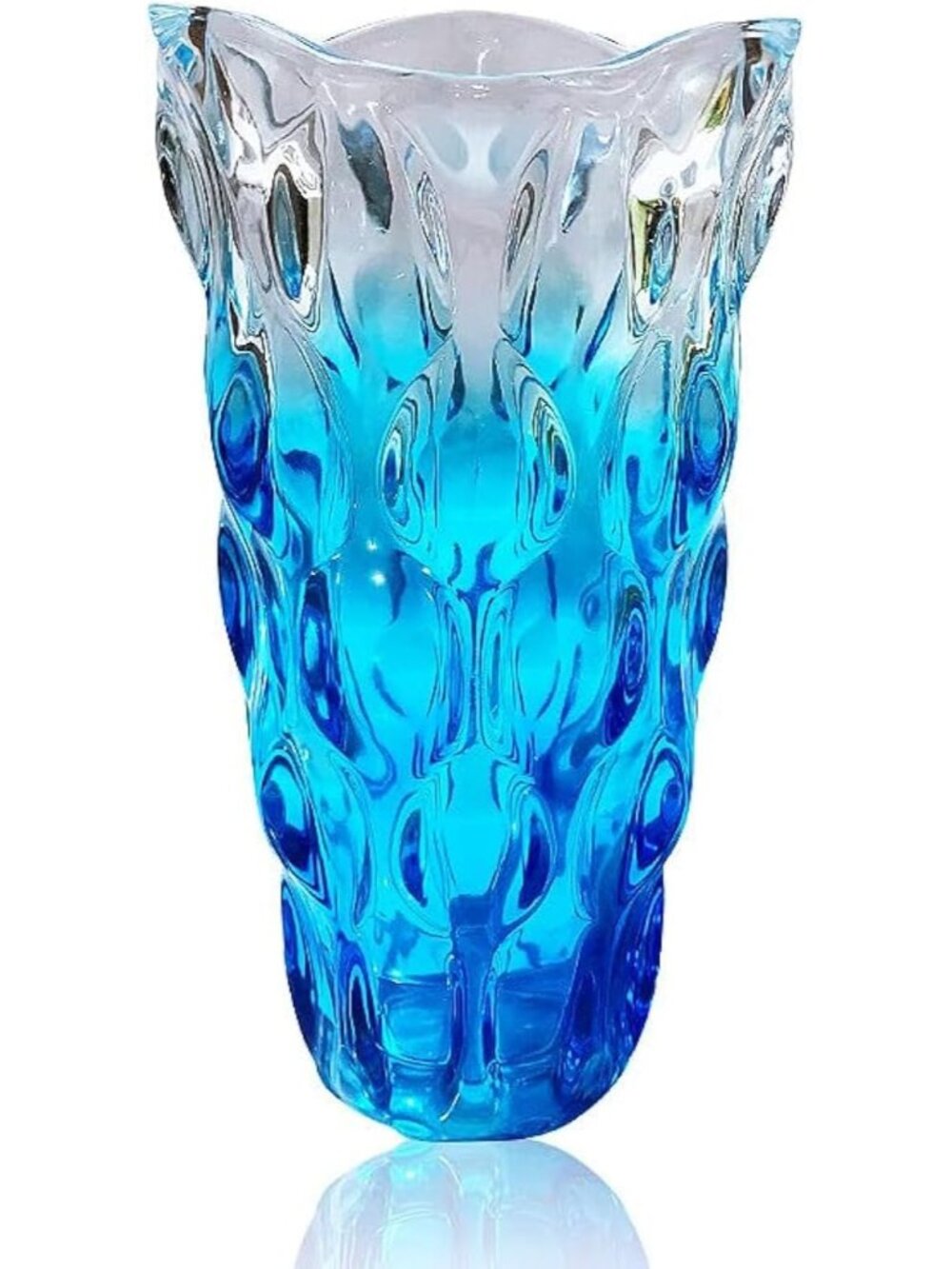 9.5 Inch Sparkle Sky Blue Heavy Glass Flower Vase Bohemian Style Home Deco